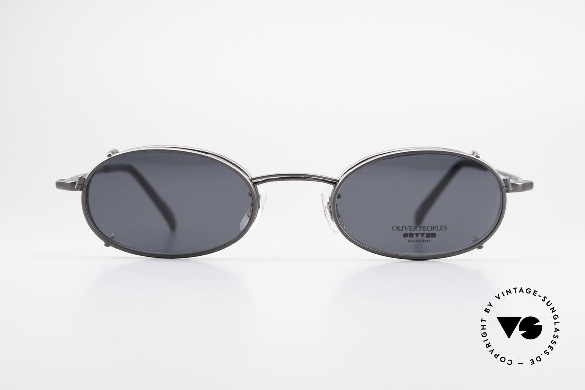 Oliver Peoples OP583 Oval 90's Frame With Sun Clip, vintage Oliver Peoples eyeglasses from the 1990's, Made for Men