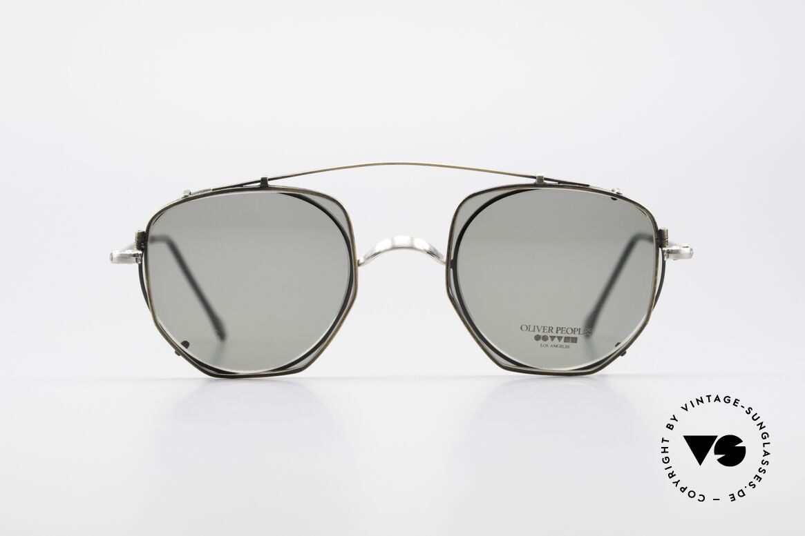 Oliver Peoples OP80BC Round Frame Square Clip On, vintage Oliver Peoples sunglasses from the early 90's, Made for Men and Women