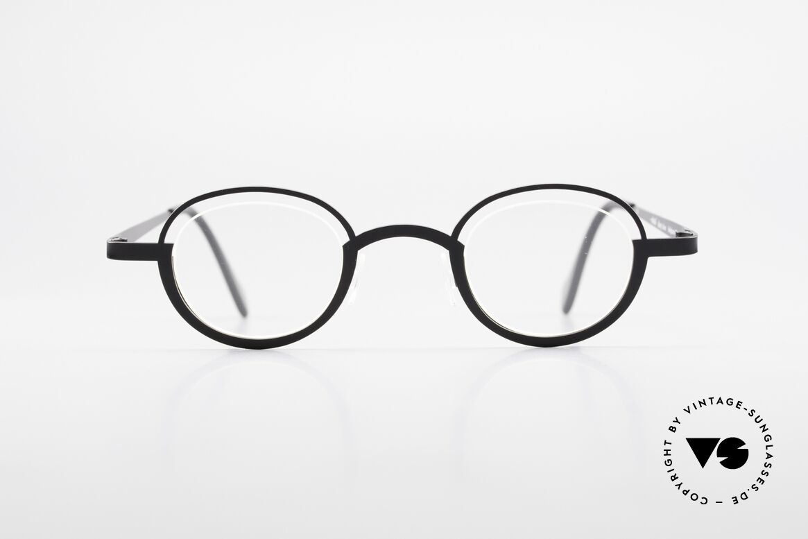 Theo Belgium Dozy Slim Rimless 90's Metal Eyeglasses, fancy model: "rimless" & "rimmed" at the same time, Made for Men and Women