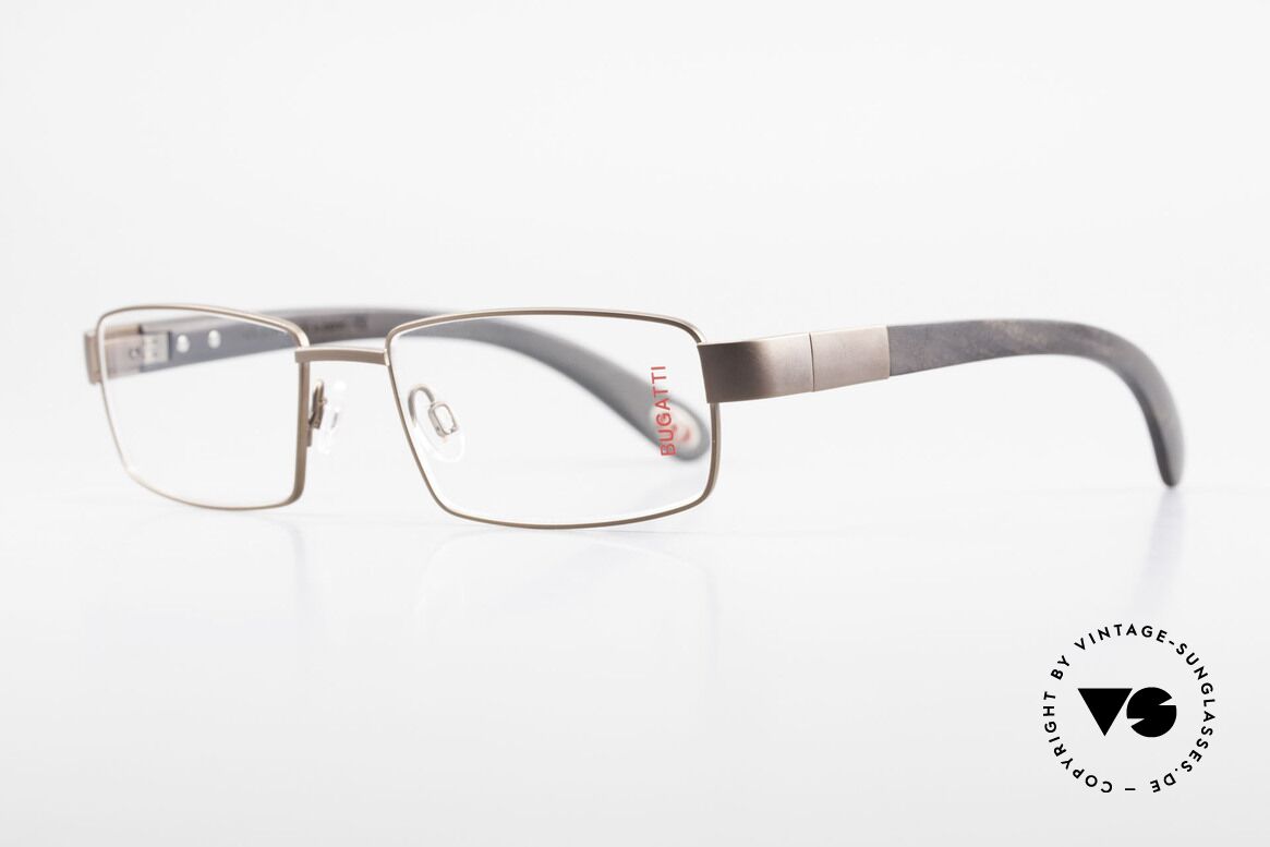 Bugatti 531 Ebony Titanium Eyeglass-Frame, temples are made from African Ebony wood; unique, Made for Men