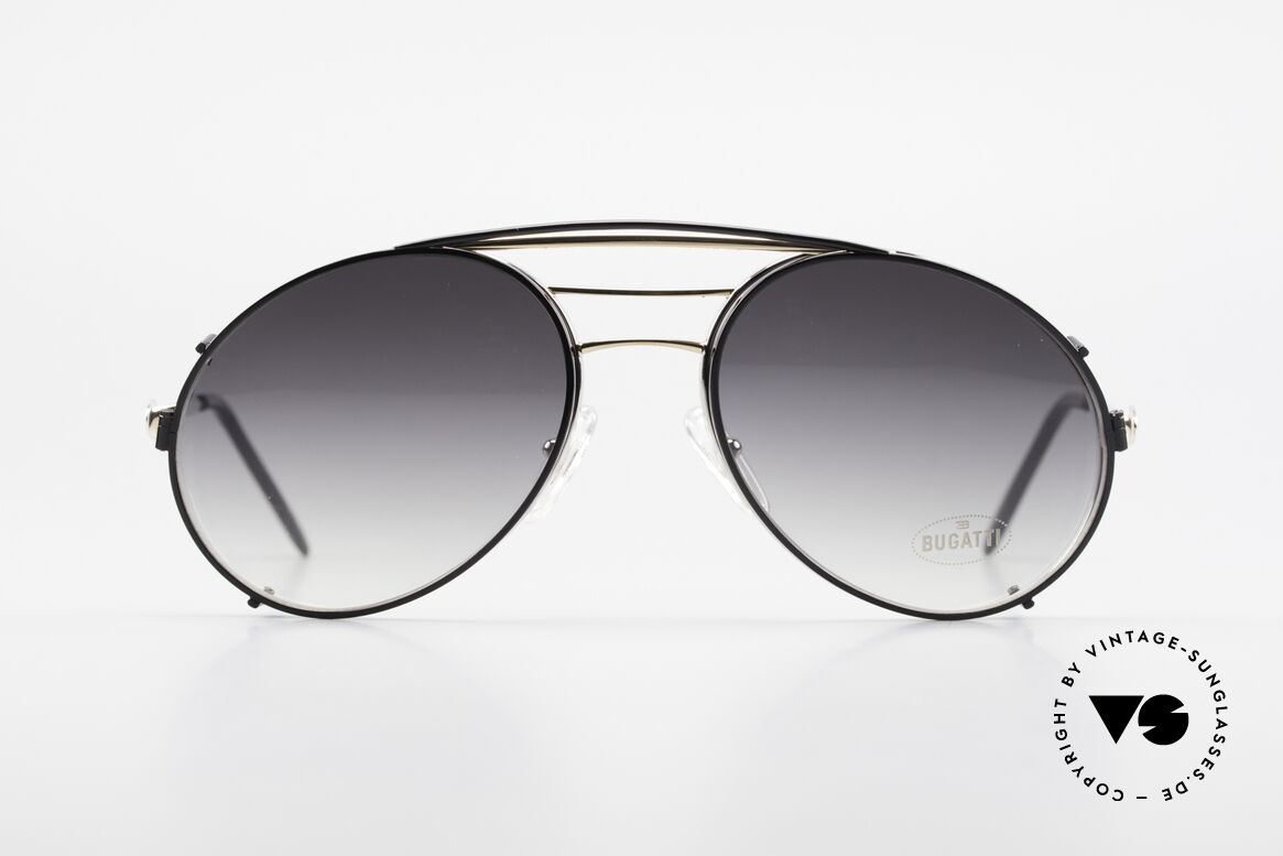 Bugatti 65536 Vintage Glasses with Sun Clip, classic Bugatti sunglasses from app. 1985/86, Made for Men