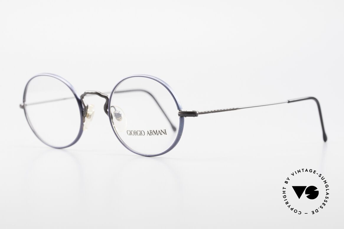 Giorgio Armani 247 No Retro Eyeglasses 90's Oval, frame with subtle engravings & with dark blue rings, Made for Men and Women