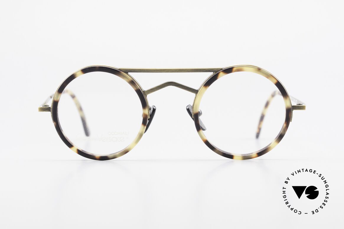 Gianni Versace 620 Round 90's Vintage Eyeglasses, geometrical elements and striking double bridge, Made for Men and Women