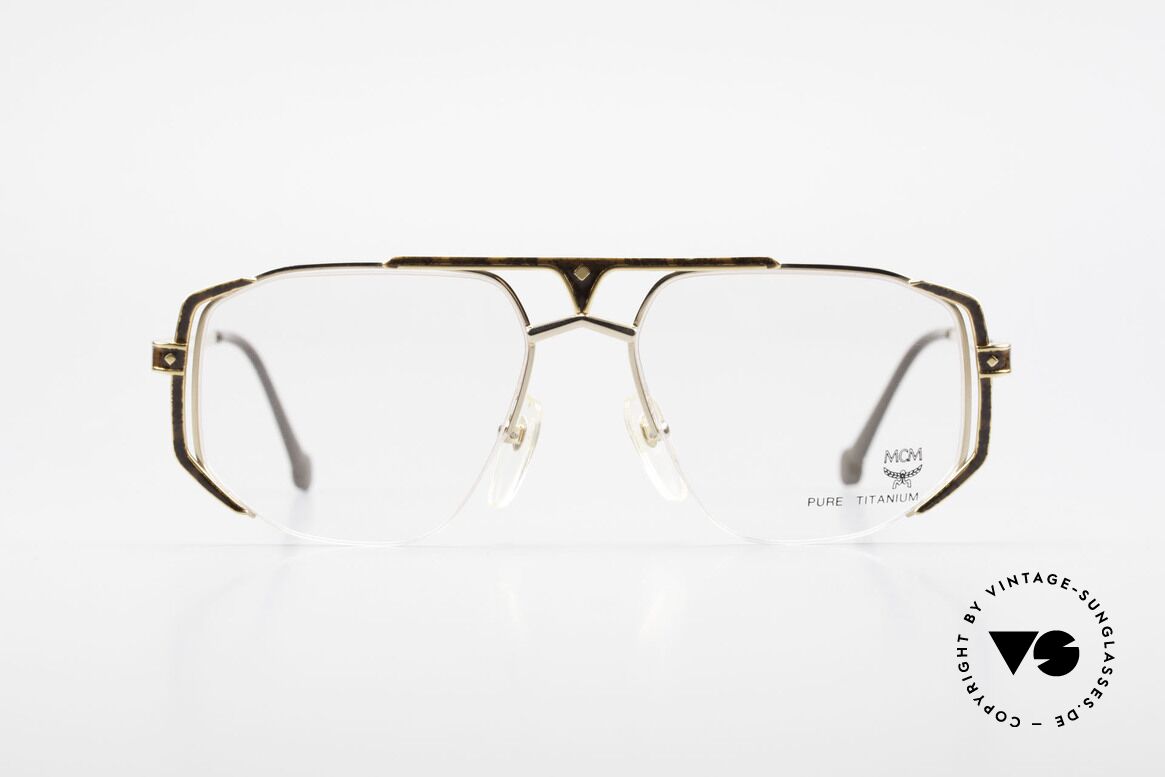 MCM München 5 Titanium Glasses Gold Plated, old designer eyeglasses by MCM from the early 1990's, Made for Men