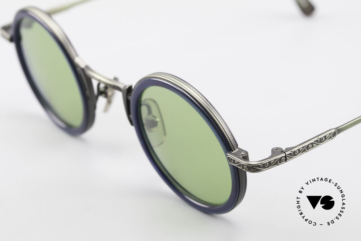 Freudenhaus Domo Round Designer Sunglasses, high-end frame & unique finish (metal shines green), Made for Men