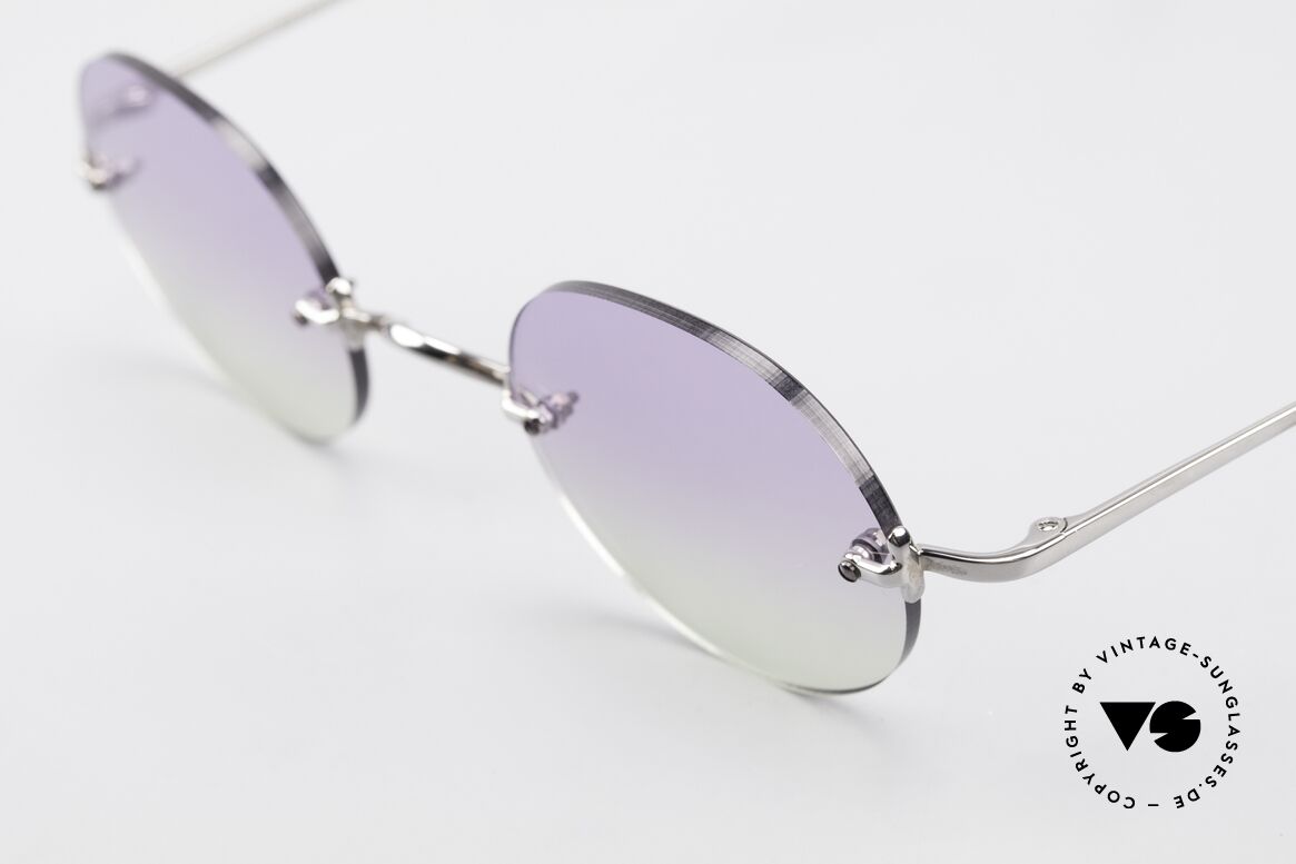 Freudenhaus Flemming Round Rimless Sunglasses, bicolored gradient sun lenses (from purple to green), Made for Men and Women