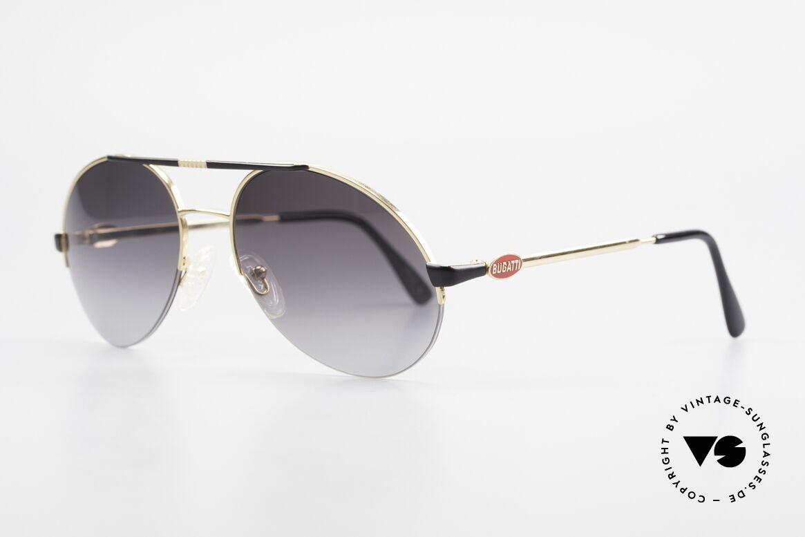 Bugatti 65789 Semi Rimless Vintage Shades, black & gold frame with gradient lenses, 100% UV, Made for Men