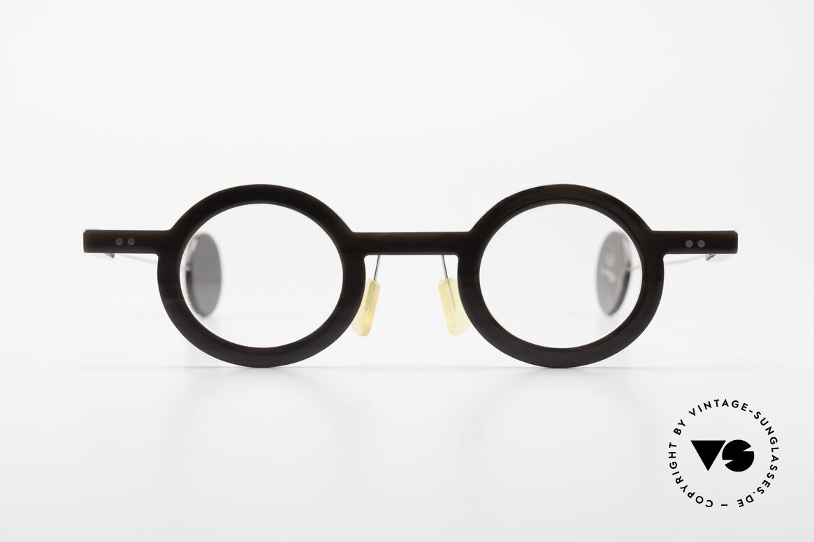 P. Klenk Rugby 014 Genuine Horn Glasses Round, striking round horn eyeglass-frame by P. Klenk from 1994, Made for Men