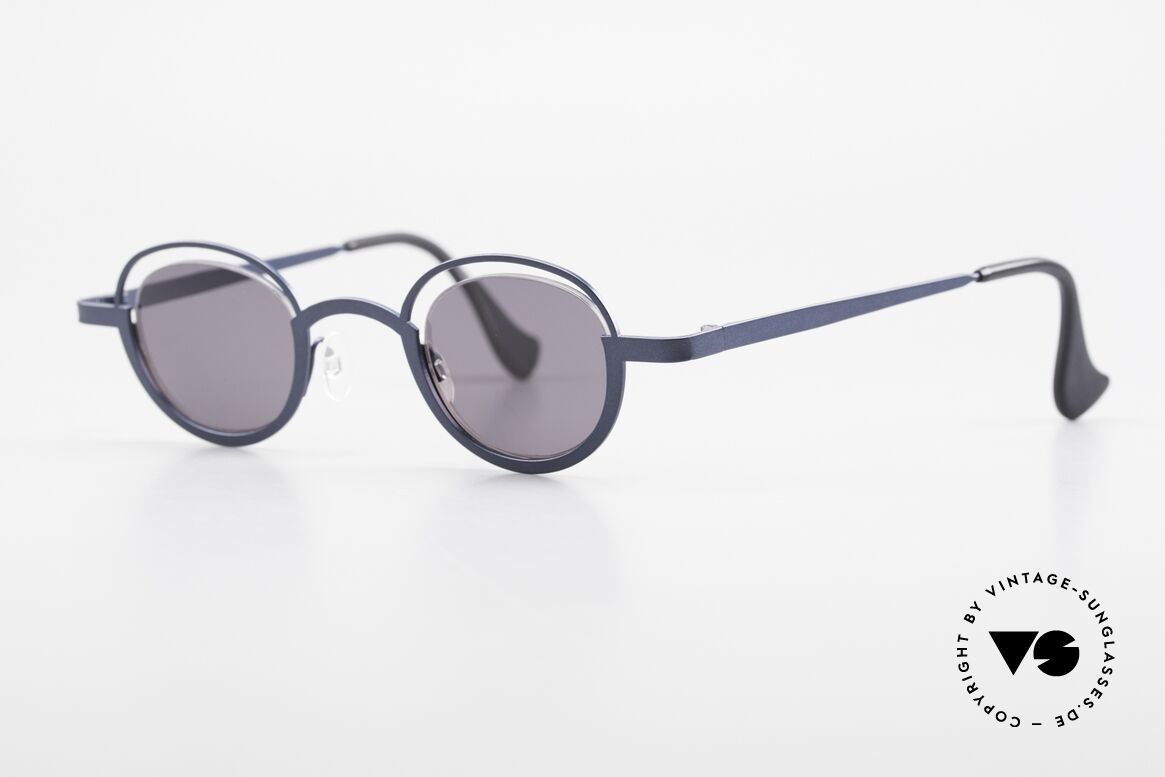 Theo Belgium Dozy Slim 90s Crazy Designer Sunglasses, lenses are fixed with a nylor thread (truly unique!), Made for Men and Women