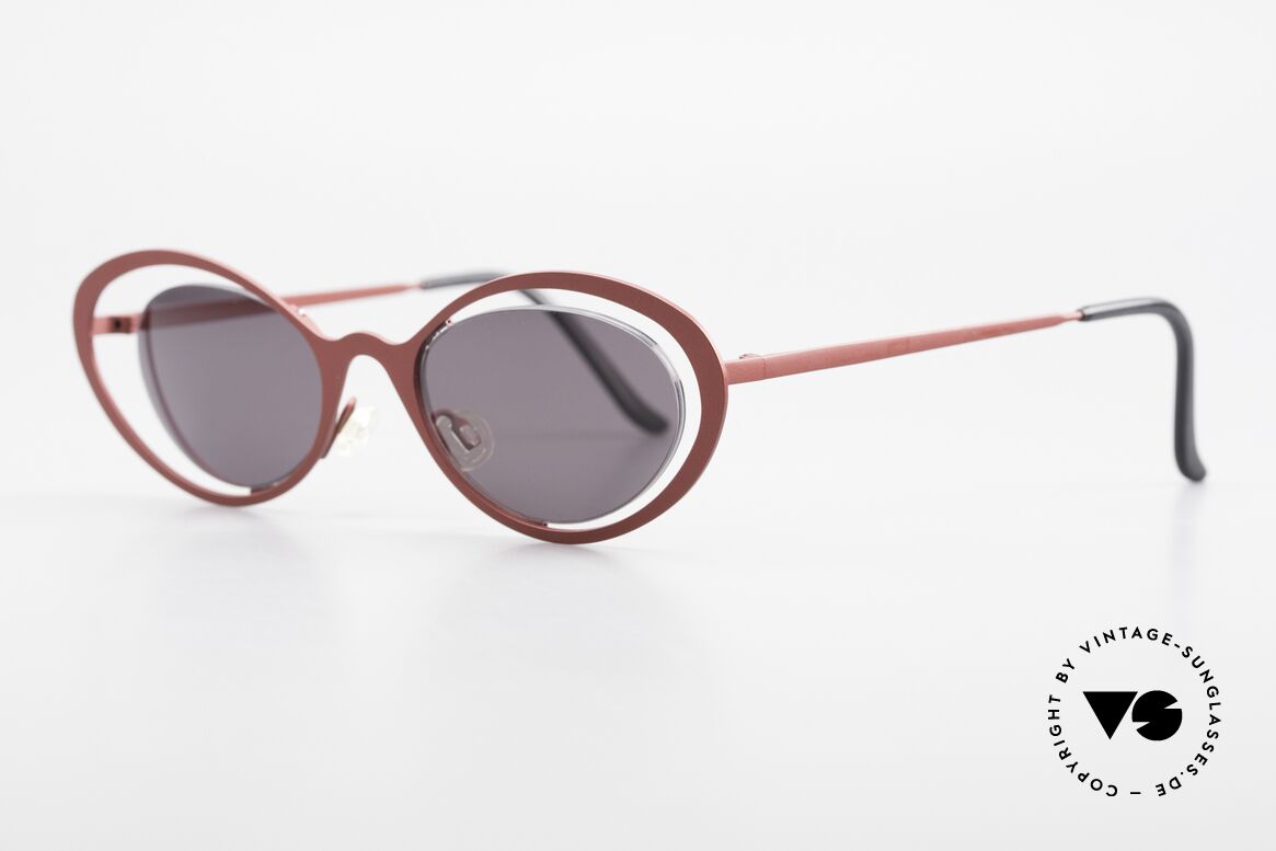 Theo Belgium LuLu Rimless Cateye Shades 90's, lenses are fixed with a nylor thread (Cat's eye style), Made for Women