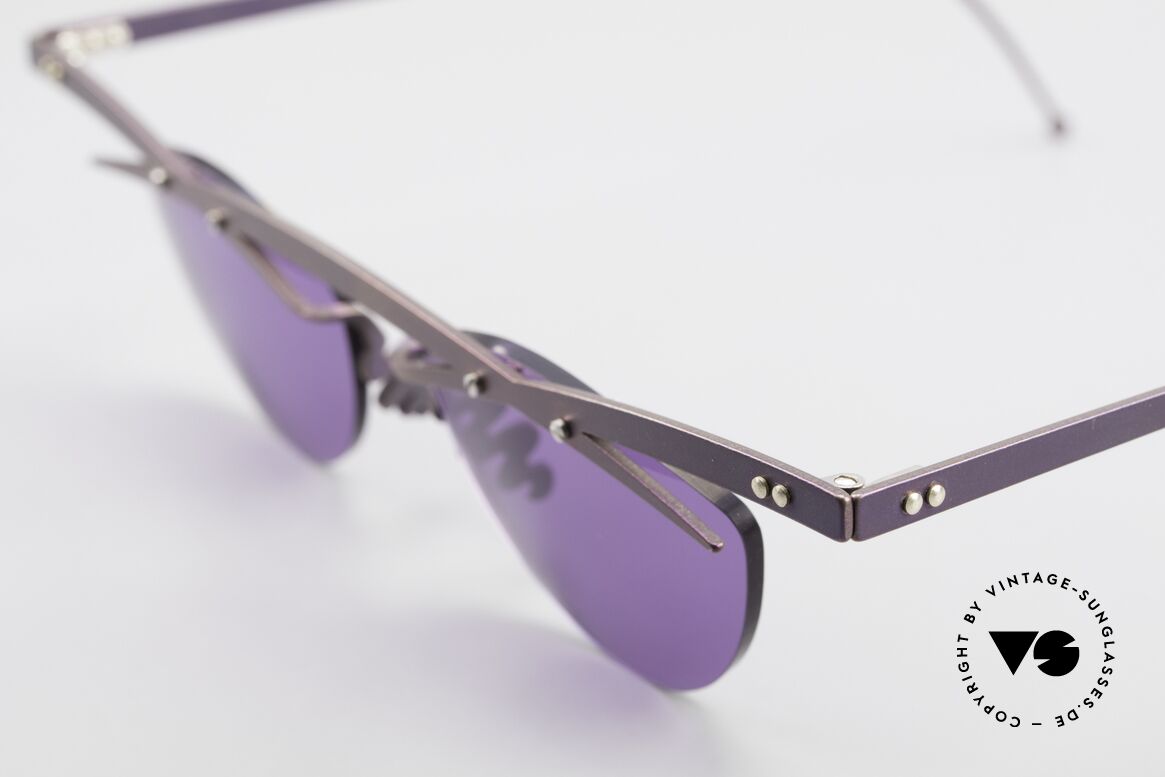 Theo Belgium Tita III 4 XL Crazy Vintage Sunglasses, the purple sun lenses are fixed with screws at the frame, Made for Men and Women