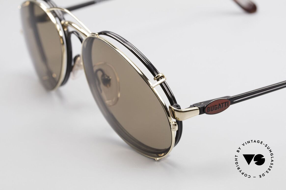 Bugatti 03326 Men's 80's Eyeglasses Clip On, very noble: black frame, red Bugatti logo, golden clip, Made for Men