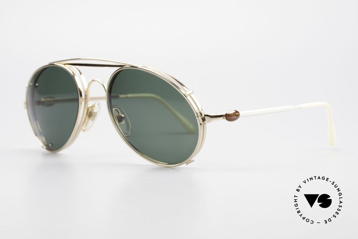 Bugatti 65987 Gold Plated Frame Clip On, sun clip with green sun lenses (100% UV prot.), Made for Men