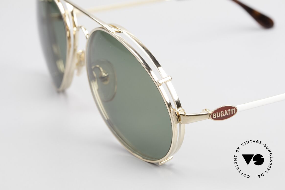 Bugatti 65987 80's Vintage Frame Clip On, gold-plated / white frame + red logos, size 56, Made for Men