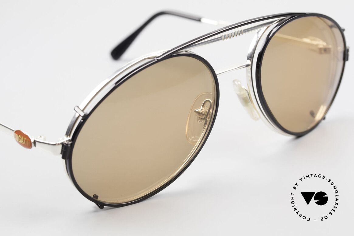 Bugatti 65996 Vintage Frame With Clip On, BLACK clip-on with brown sun lenses (100% UV), Made for Men