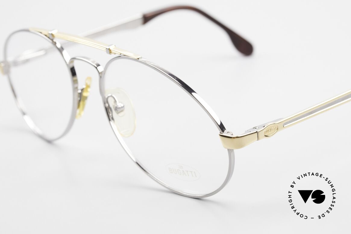 Bugatti 11946 Large 80's Luxury Eyeglasses, bridge is shaped like a leaf spring (silver/gold), Made for Men