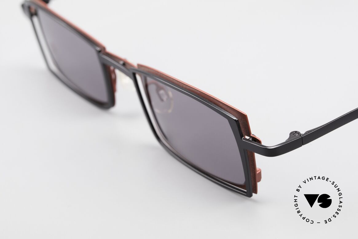 Theo Belgium Tarot Square Designer Sunglasses, striking, square frame with elements in black and red, Made for Men and Women