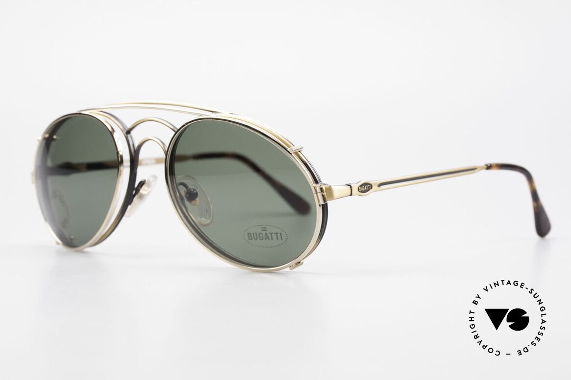 Bugatti 07823 Old 80's Glasses With Clip On, with flexible spring hinges (1. class wearing comfort), Made for Men