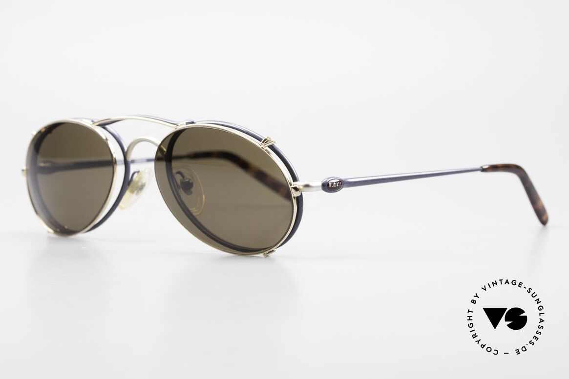 Bugatti 23444 Old 90's Glasses With Clip On, great contrast between frame (size 53/20) & Clip on, Made for Men