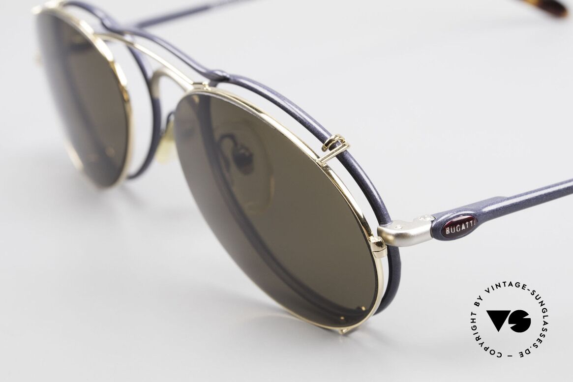 Bugatti 23444 Old 90's Glasses With Clip On, frame = navy blue / silver and Clip-On = gold-plated, Made for Men