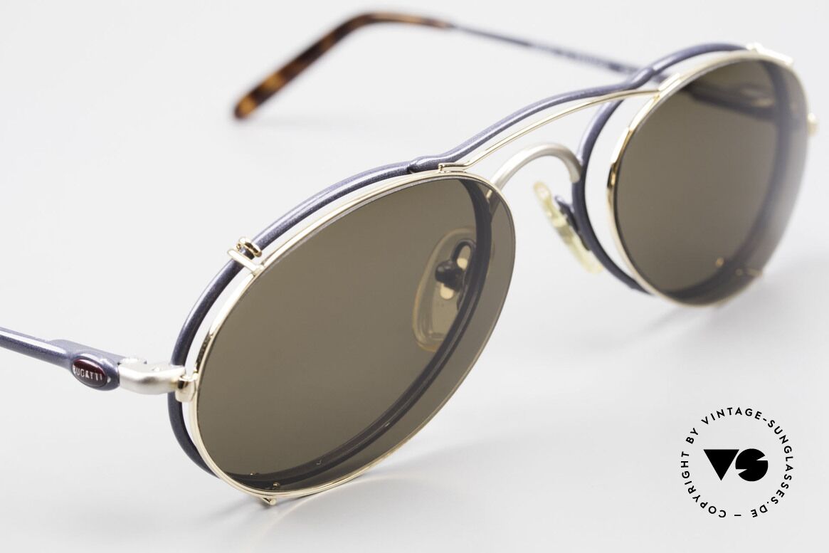 Bugatti 23444 Old 90's Glasses With Clip On, unworn (like all our vintage Bugatti designer shades), Made for Men