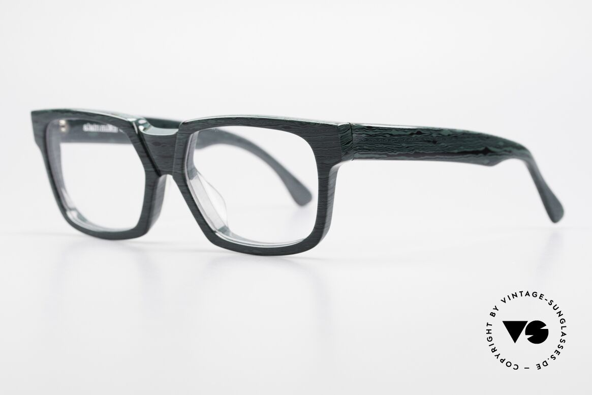 Alain Mikli 0143 / 285 Striking 1980's Eyeglasses, green-black marbled, top-notch quality, handmade!, Made for Men and Women