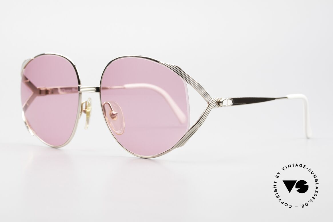 Christian Dior 2387 Ladies Pink 80's Sunglasses, gold-plated metal frame + beige/white accents, Made for Women