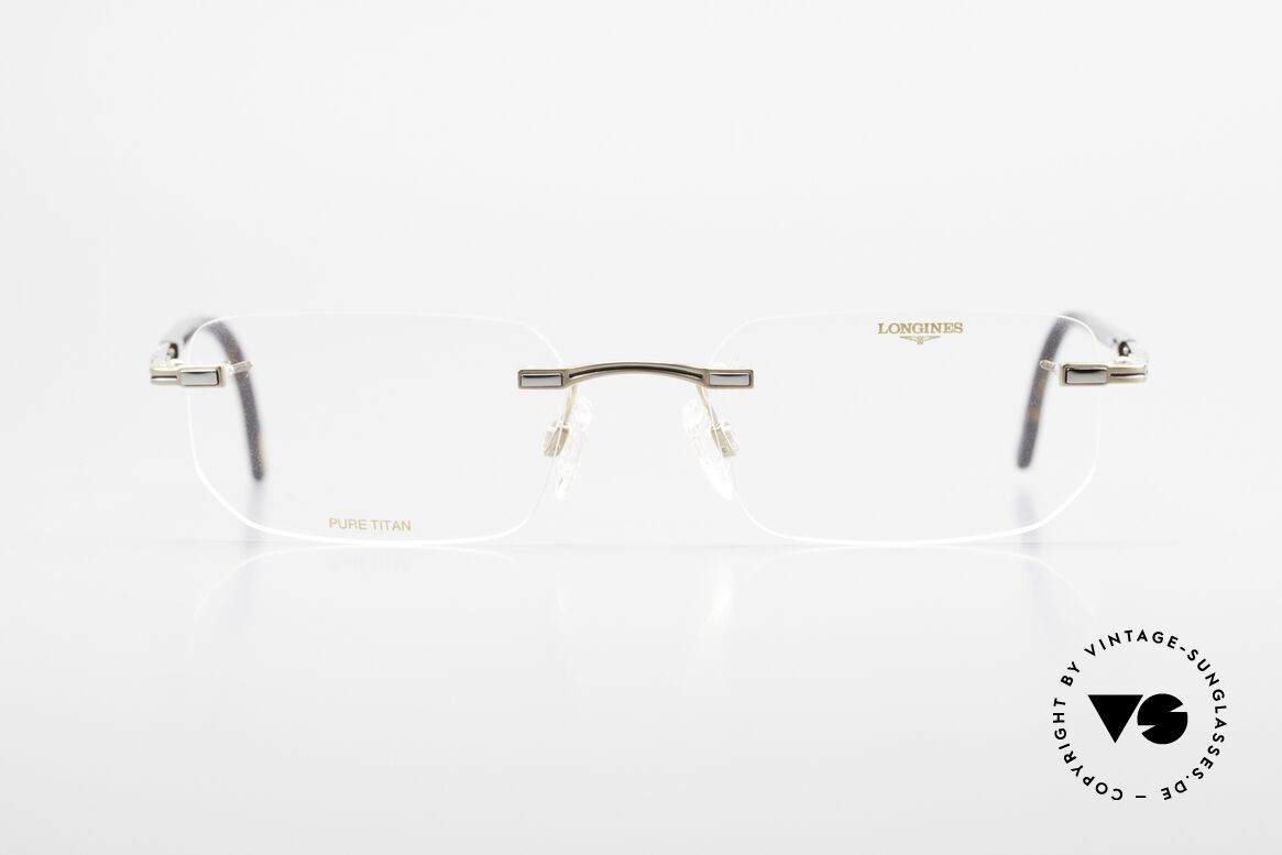 Longines 4238 90's Rimless Glasses Pure Titan, full frame shows with many small quality features, Made for Men