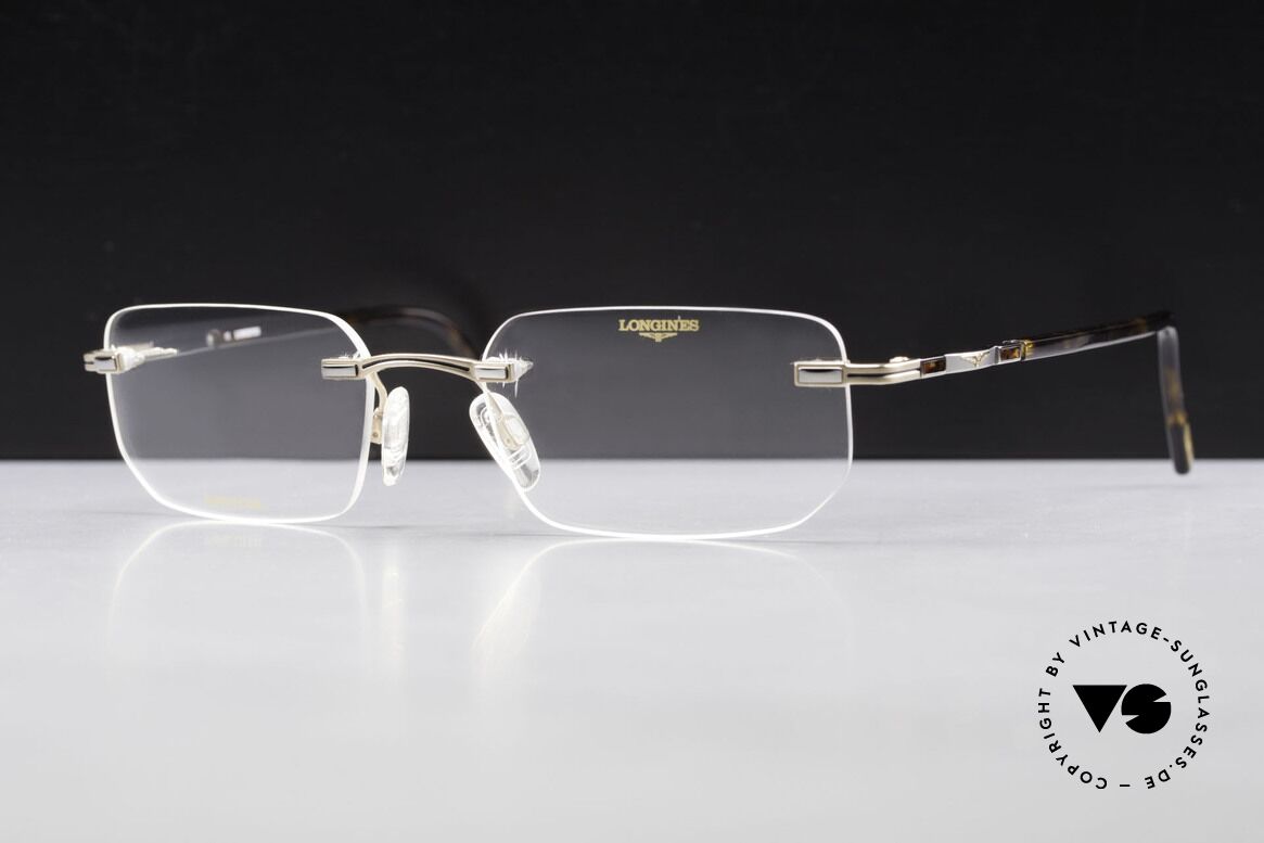 Longines 4238 90's Rimless Glasses Pure Titan, Longines logo, the winged hourglass, on the temples, Made for Men