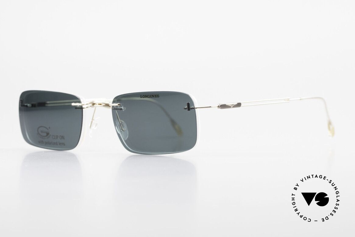 Longines 4367 Polarized Glasses Rimless 90s, Longines logo, the winged hourglass, on the temples, Made for Men