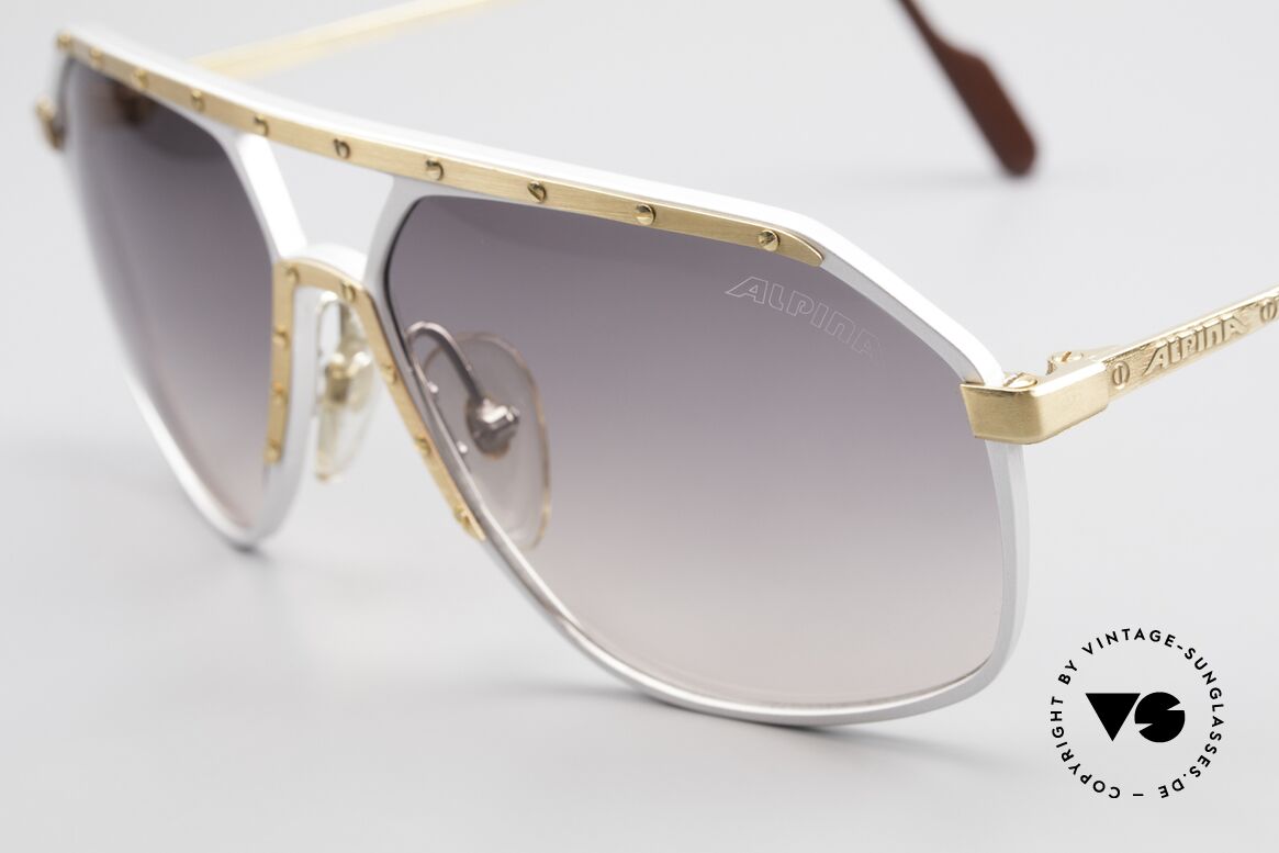 Alpina M6 Vintage Glasses Par Excellence, silver frame, golden screws and ornamental cover, Made for Men and Women