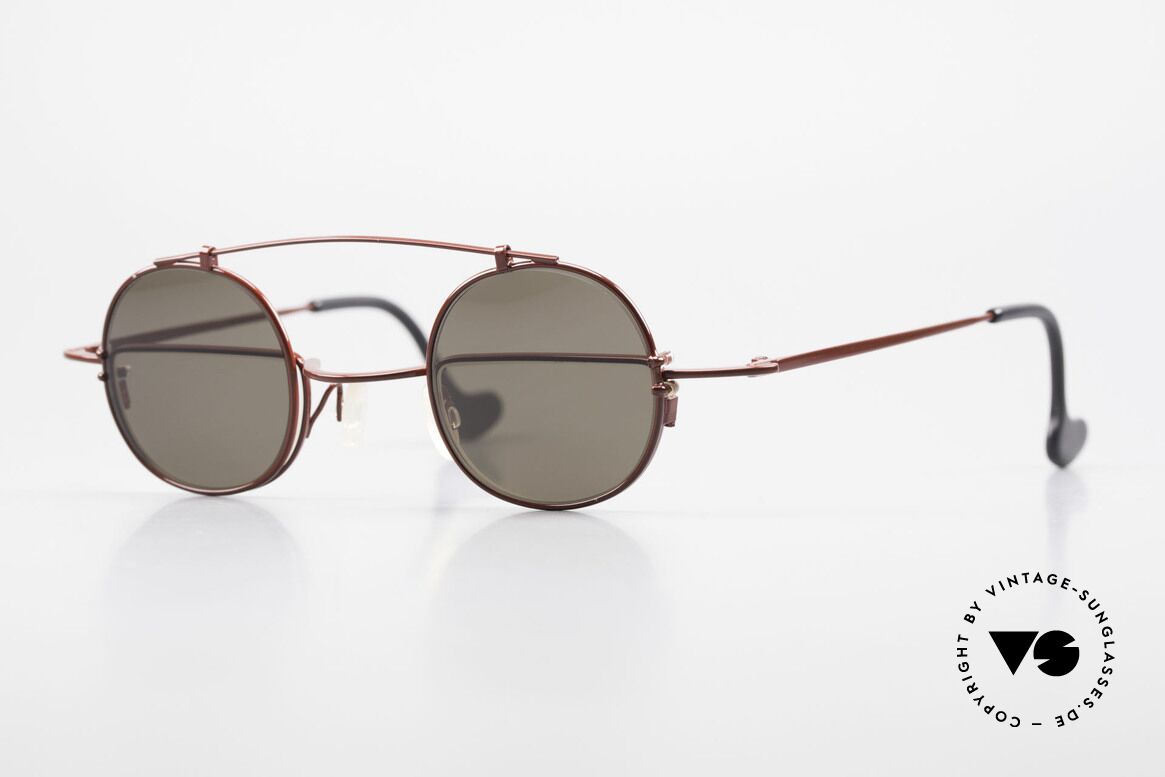 Theo Belgium Gordon Reading Glasses With Clip On, ingenious 90's designer eyeglasses by THEO Belgium, Made for Men and Women
