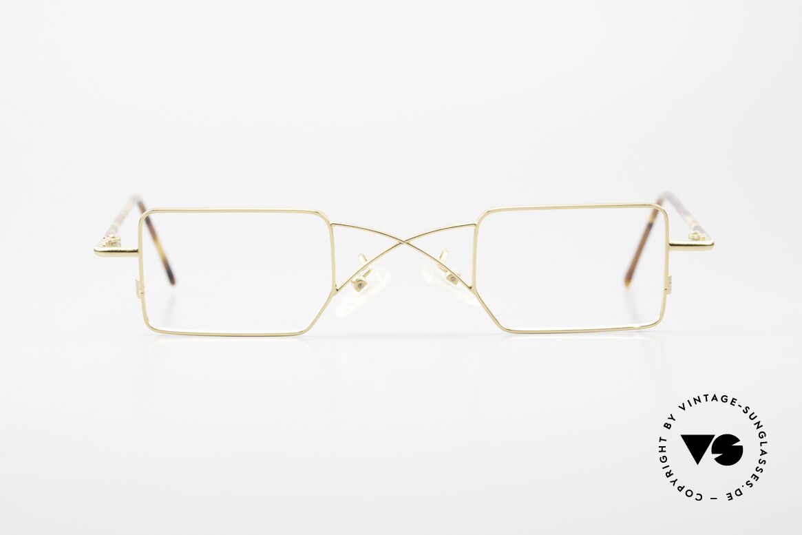 Filou 2503 Square Frame With X Bridge, square vintage frame with X-bridge, gold-plated, Made for Men and Women