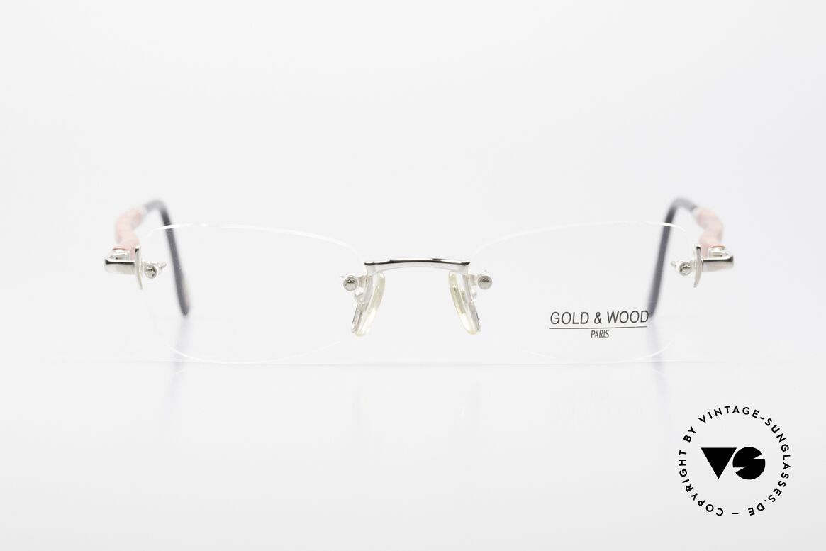 Gold & Wood S12 Luxury Rimless Eyeglass-Frame, Gold & Wood Paris glasses, S12-16; medium size, Made for Men and Women