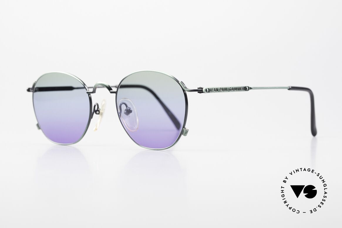 Jean Paul Gaultier 55-0171 90's Panto Designer Sunglasses, fir green metallic finish & triple-gradient sun lenses, Made for Men
