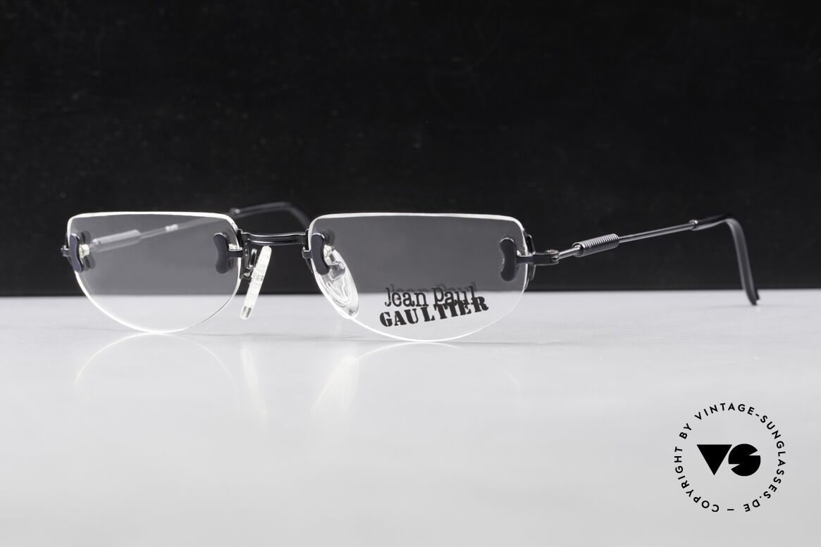 Jean Paul Gaultier 55-0174 Rimless 90's Designer Glasses, black-finished frame with subtle details, size 52/19, Made for Men and Women