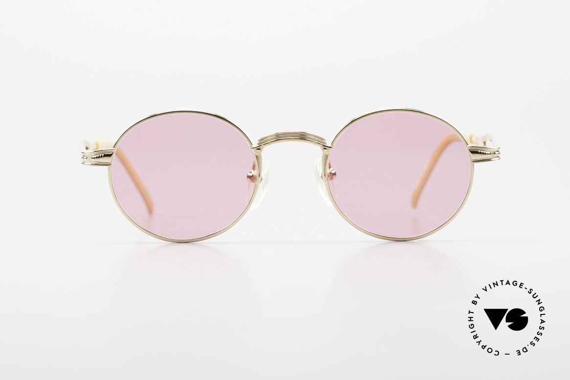 Jean Paul Gaultier 55-7107 Pink Round Glasses Gold Plated, GP: gold-plated metal frame; in S to M size 44/20, Made for Men and Women