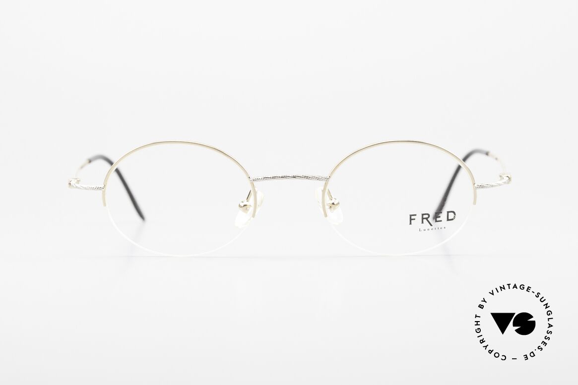 Fred F10 L02 90's Luxury Frame Semi Rimless, oval vintage Fred eyeglasses F10 L02: size 45/21, 130, Made for Men and Women