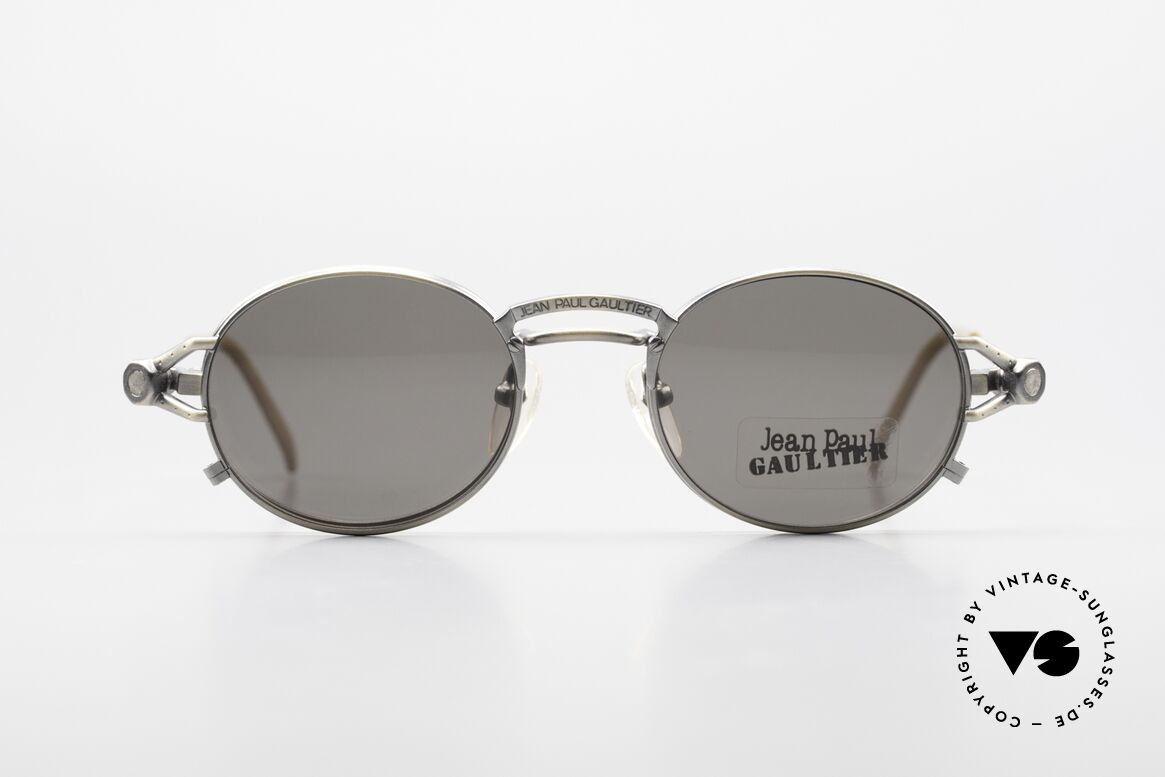 Jean Paul Gaultier 56-7110 Oval 90's Vintage Frame Clip On, magnetic removable sun clip for 100% UV protection, Made for Men and Women