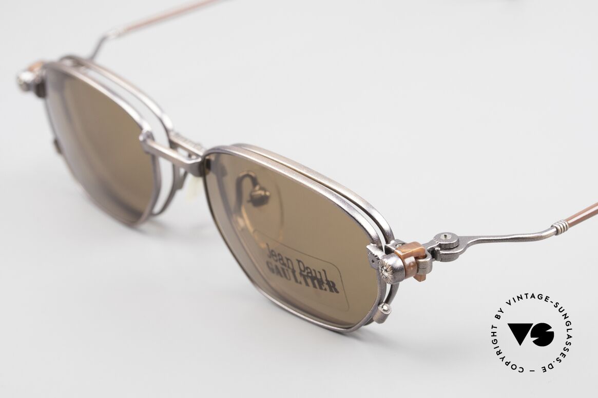 Jean Paul Gaultier 55-8107 90's Vintage Frame Sun Clip On, frame shines 'antique taupe metallic', in size 47-18, Made for Men and Women