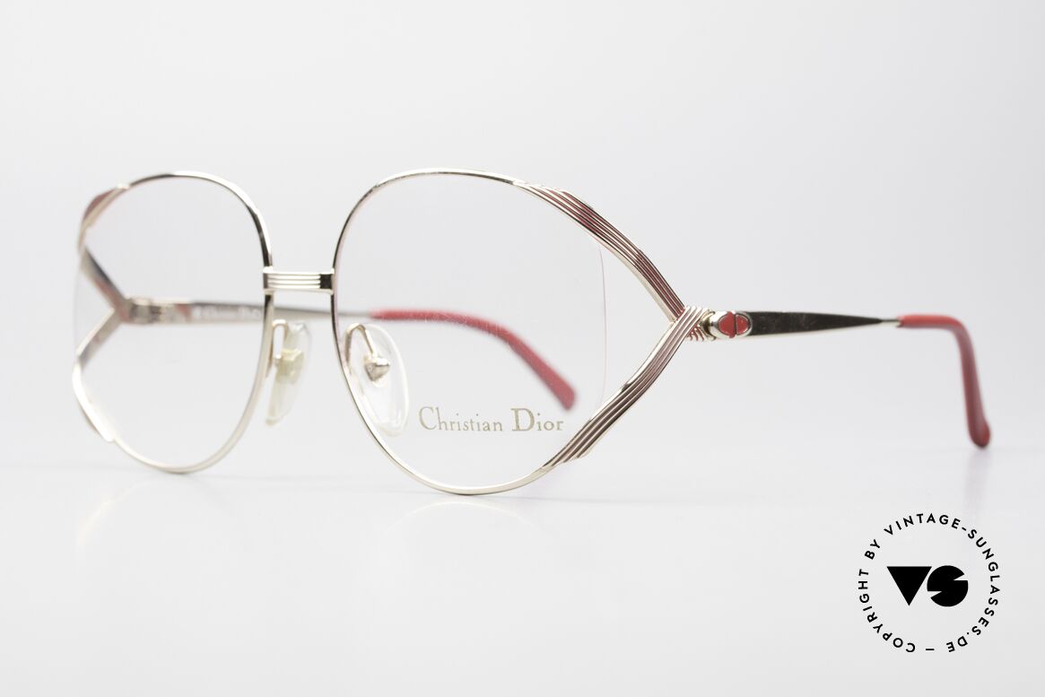 Christian Dior 2387 Ladies Vintage Frame Rarity, gold-plated frame with dark-red colored stripes, Made for Women