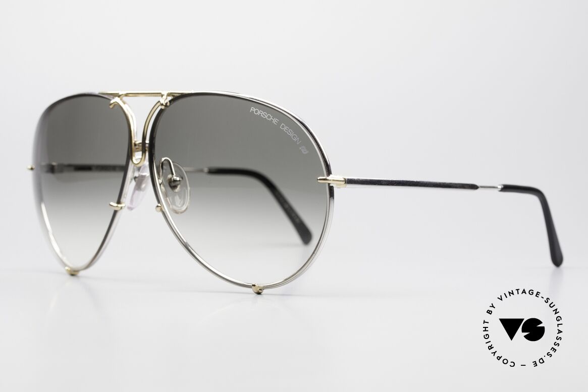 Porsche 5621 Old 80's Bicolor Sunglasses, interchangeable lenses: green/gray-gradient & gray, Made for Men