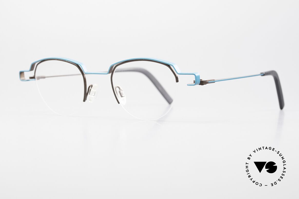 Theo Belgium Puree Nylor Panto Frame Semi Rimless, bicolor: great combination of brown & turquois parts, Made for Men and Women