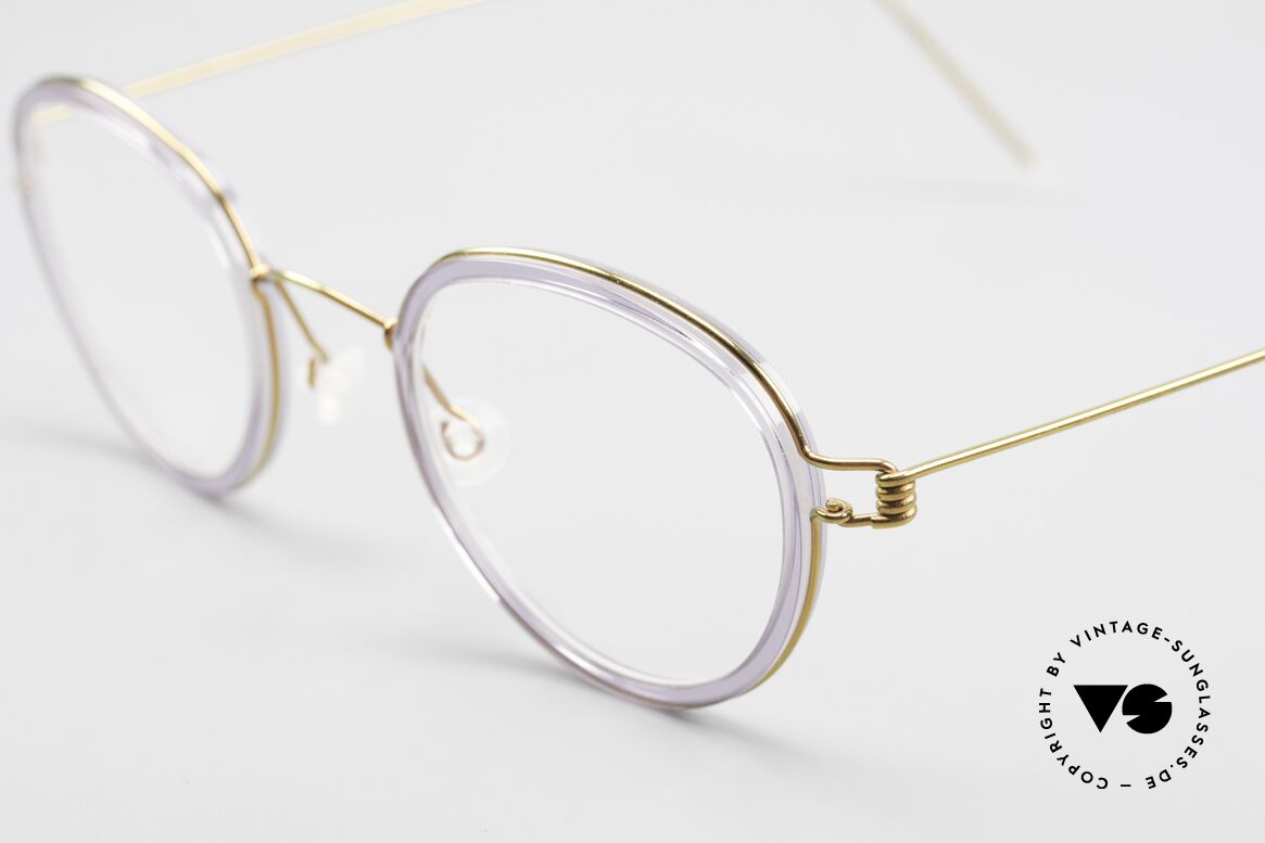 Lindberg Jackie Air Titan Rim Women's Glasses Small Panto, golden frame with "purple translucent" inner rim: noble!, Made for Women