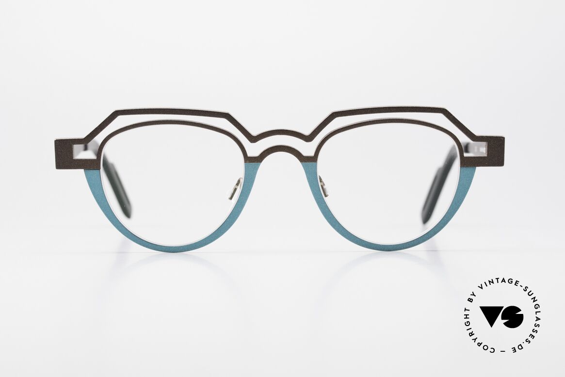 Theo Belgium Percé Panto Designer Specs Titanium, bi-colored frame looks like two arches; UNIQUE, Made for Men and Women