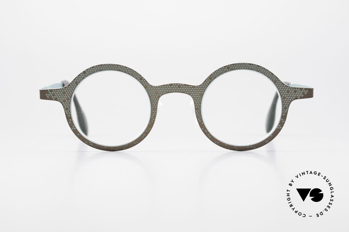 Theo Belgium Mille 64 Round Frame Dotted Pattern, model mille+64 from the "mille metal" collection, Made for Men and Women
