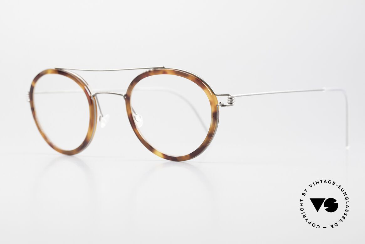 Lindberg Teitur 46 Air Titan Rim Panto Glasses With Brow Bar, inner rim = in tortoise, in size 46/25, temple 145mm, Made for Men and Women
