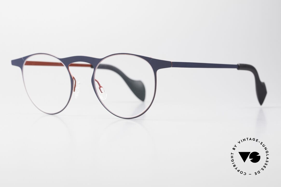 Theo Belgium Pilat Large Panto Designer Glasses, col. 449: dark blue front and ruby-colored backside, Made for Men and Women