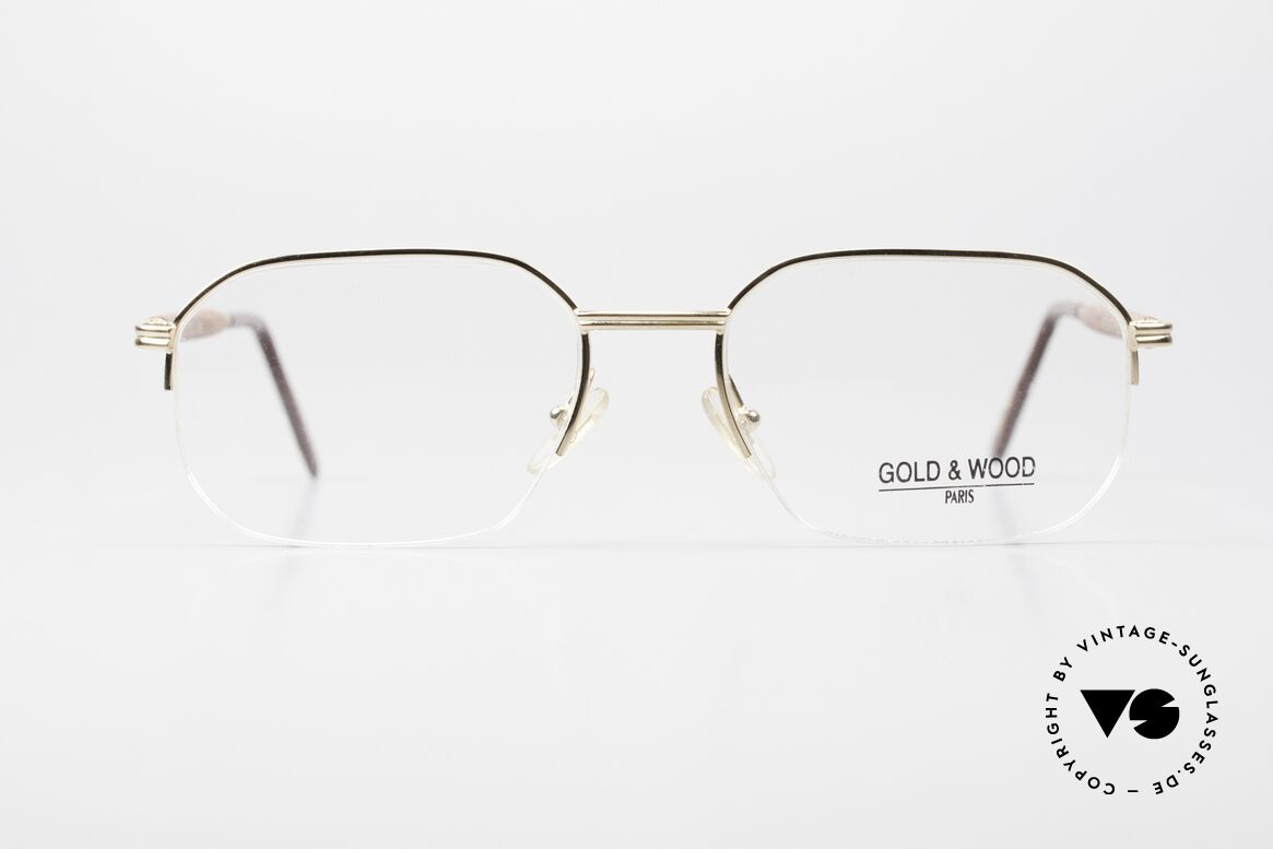 Gold & Wood 546 Men's Wooden Specs Half Rim, Gold & Wood Paris glasses, 546-B7.6; size 56-16, Made for Men