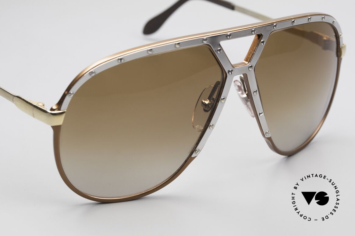 Alpina M1 Iconic 80's Sunglasses Large Size, bronze frame, silver cover & screws, gold temples, Made for Men